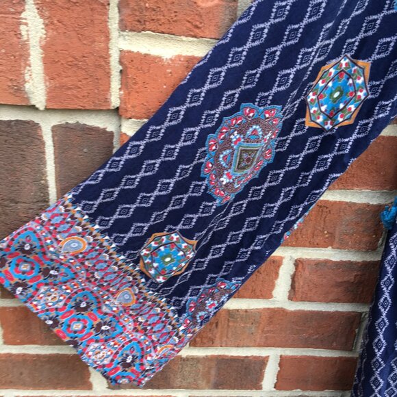 Southern Stitch Tunic Mini Dress Womens XXL Navy Print Tassels Boho Flowy - Picture 5 of 12